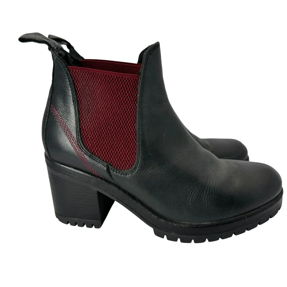 Bueno Footwear Florida Boot Womens Black Leather Red accent Chunky Heel Boots 40